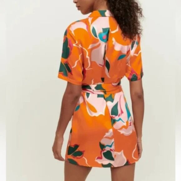 Reformation Luxe Electra Orange Silk Wrap Dress - Picture 4 of 10